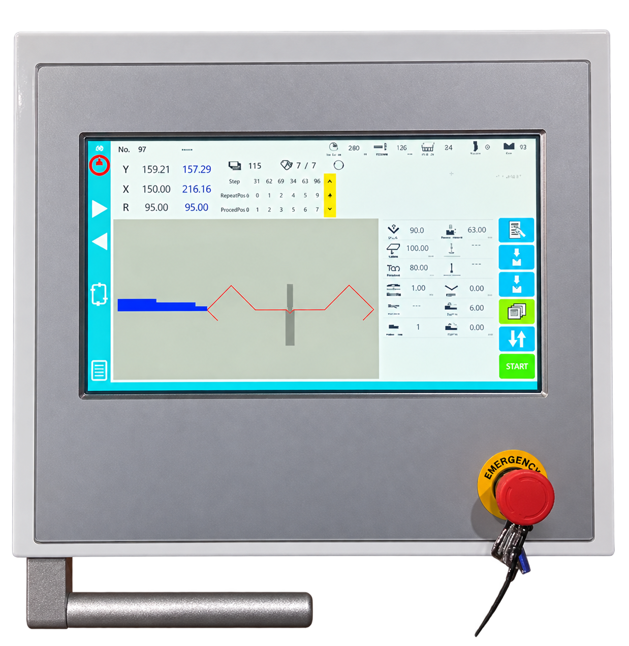 Graphical CNC press brake controller touchscreen