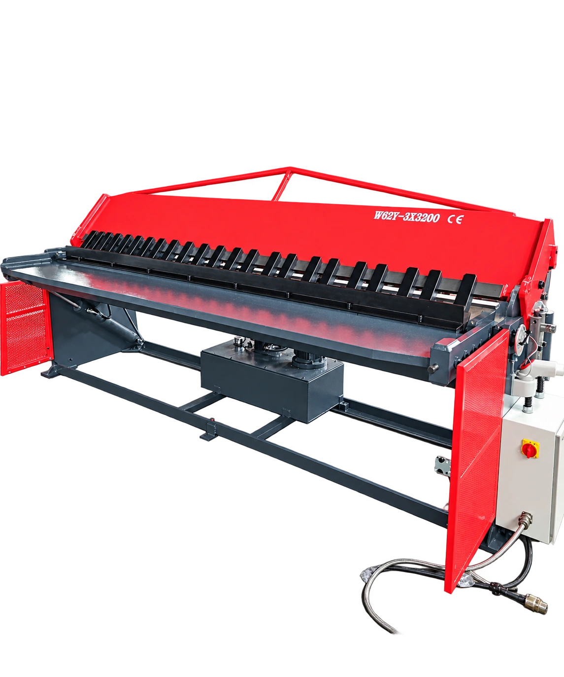 Representative Carter 3200 × 3 mm hydraulic folder; equipment and dimensions vary by capacity.
