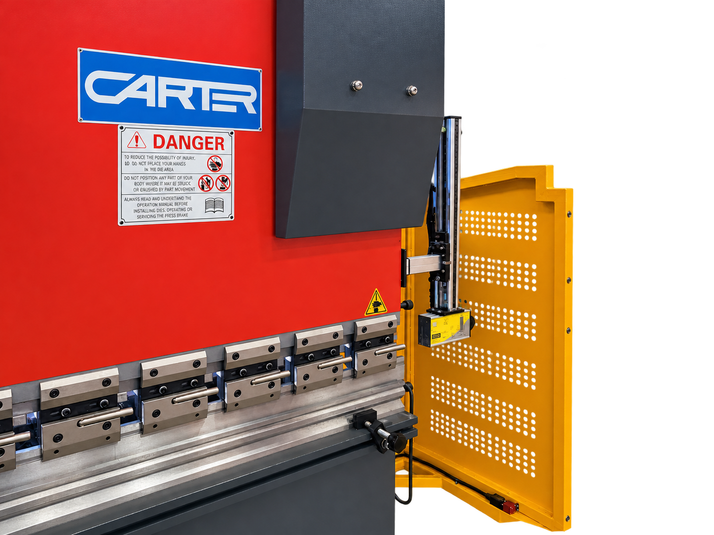 Press brake front tooling and Fiessler laser guard area