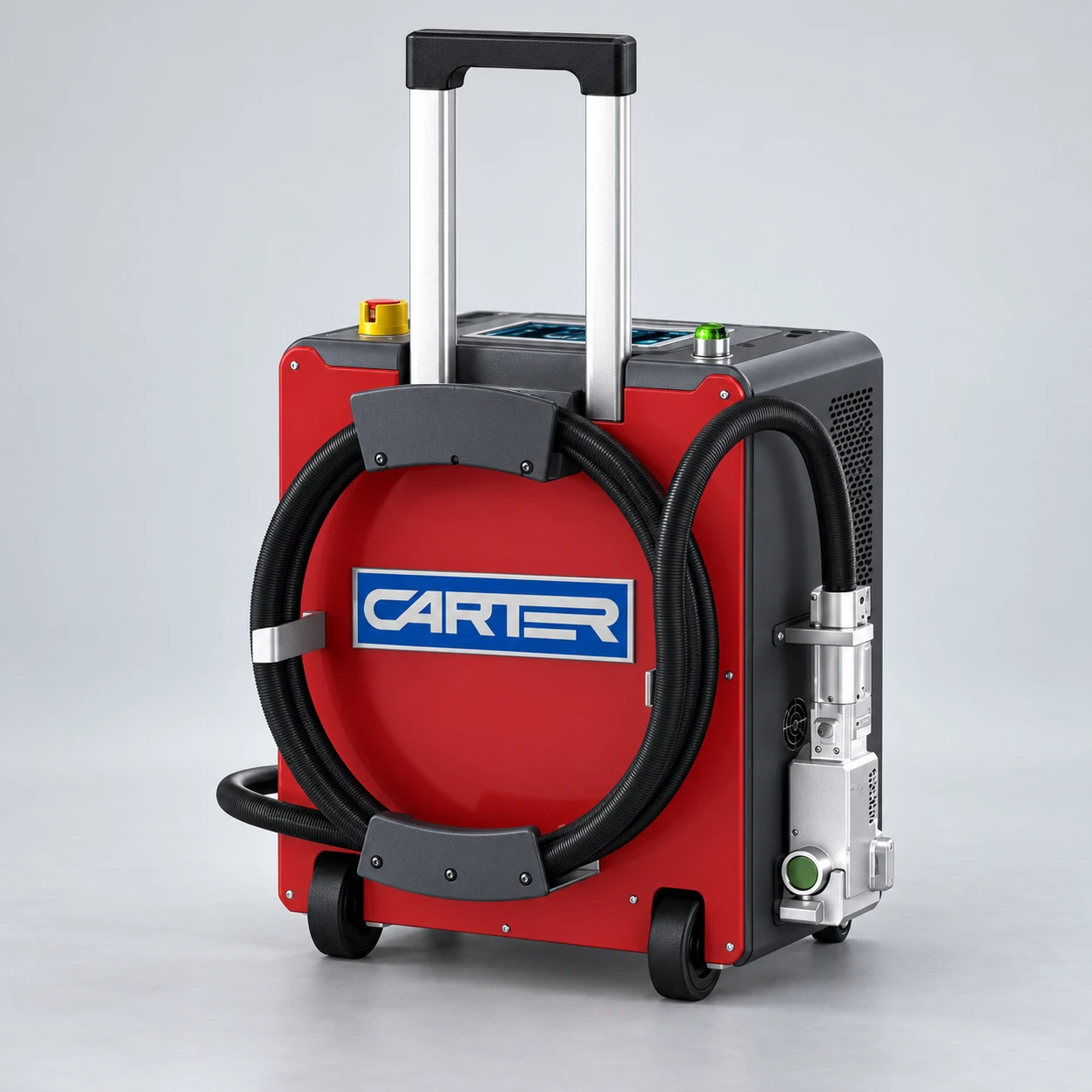 CARTER pulsed laser cleaner in red and charcoal with a silver handheld cleaning head