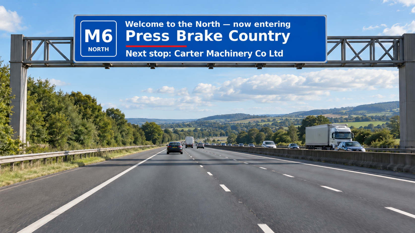 M6 North: Welcome to the North — now entering Press Brake Country. Next stop: Carter Machinery Co Ltd.